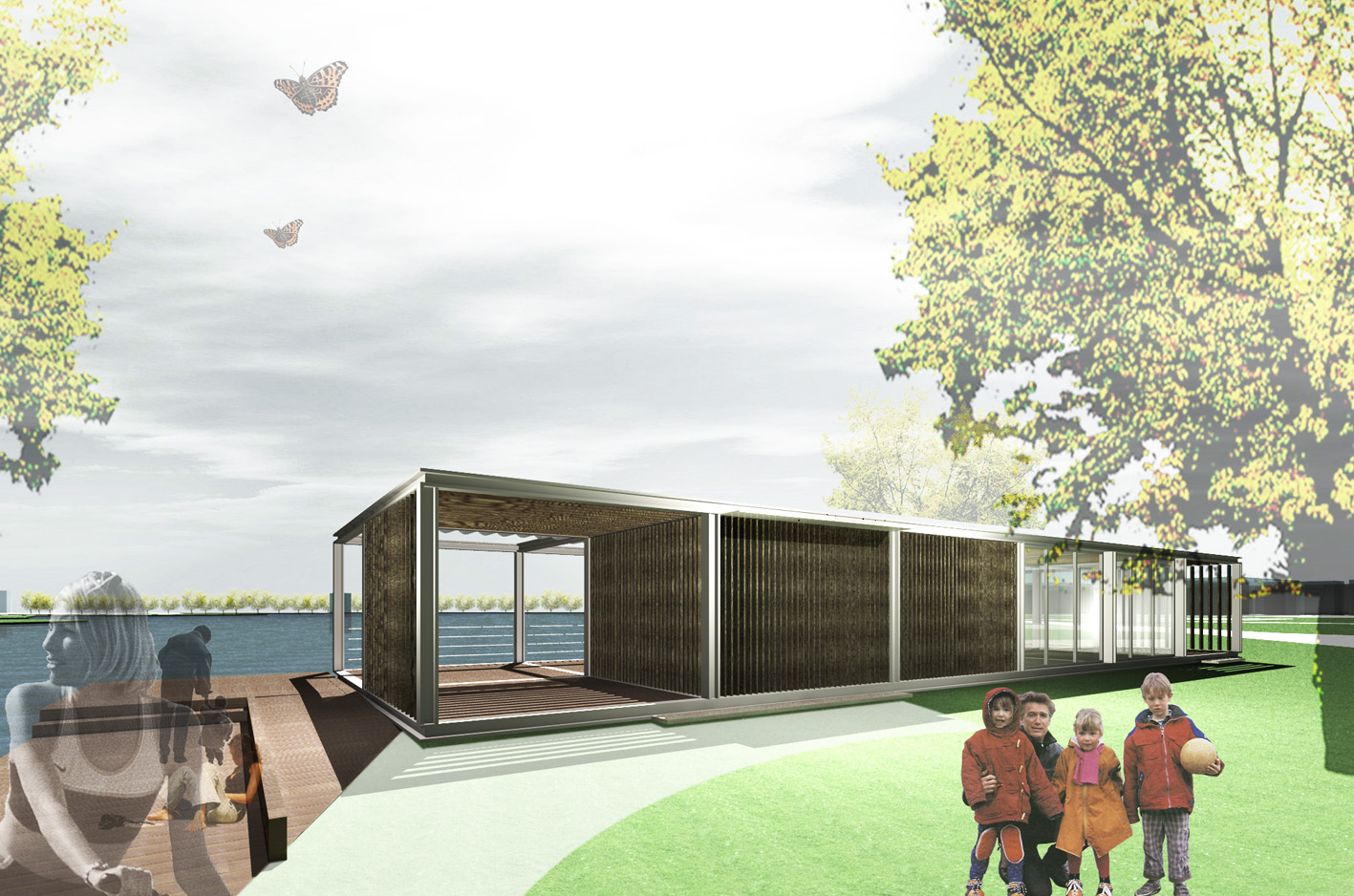 Theehuis Paviljoen 3D parkzijde Schellingwouderbreek plas Amsterdam Noord